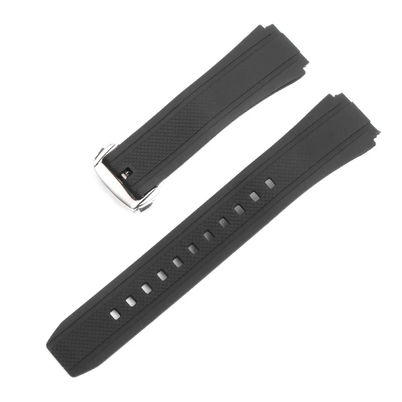 black Silver buckle Качественный черный силиконовый резиновый ремешок для серии Edifice, EF-552 Ремешки для наручных часов, мужские часы, браслет из нержавеющей стали с пряжкой 25*20 мм - Цвет ремешка: black Silver buckle
