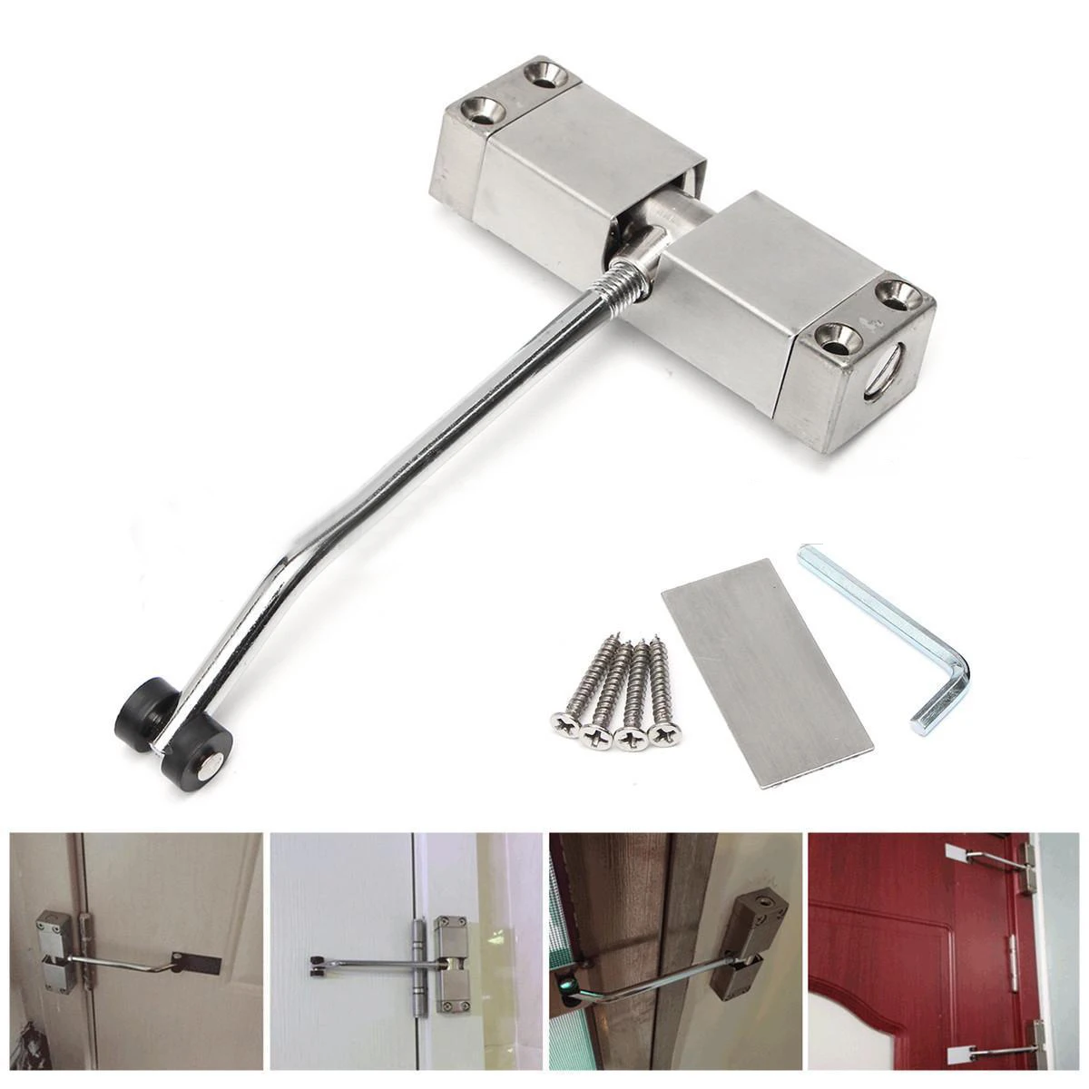 1pc Automatic Mounted Spring Door Closer Stainless Steel Adjustable Surface Door Closer 160x96x20mm