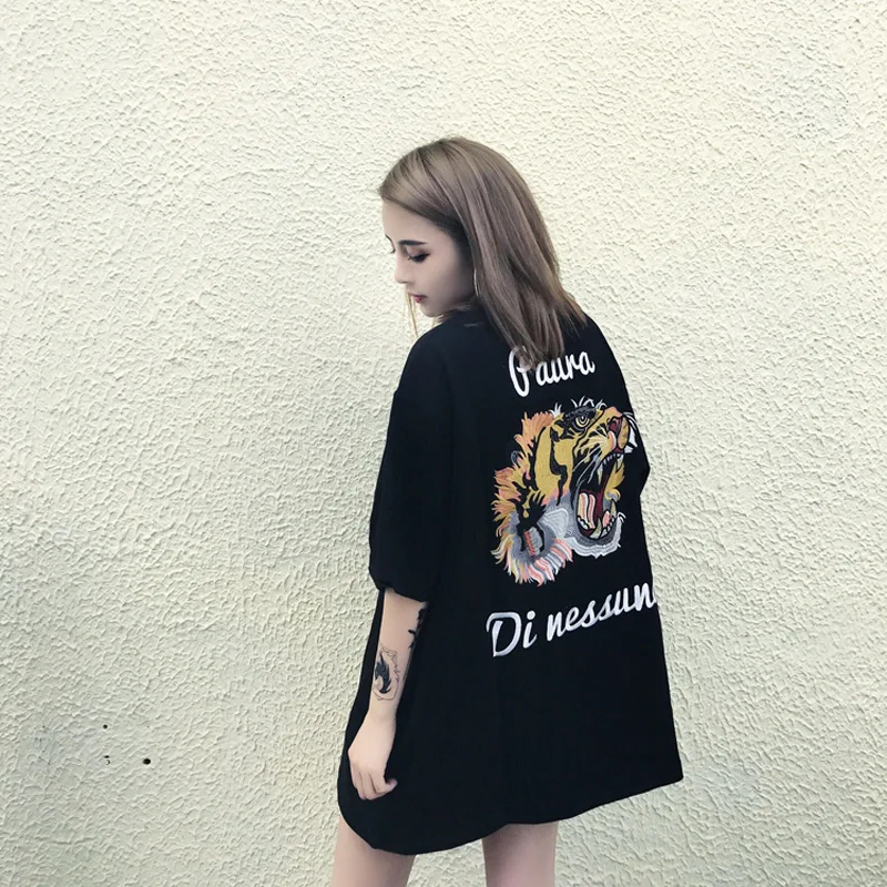 Футболка унисекс с коротким рукавом и вышивкой тигра|baggy shirts|short sleeve t-shirtbrand t-shirt |