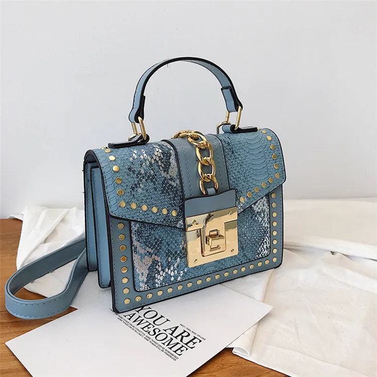 TOYOOSKY Luxury Handbag Designer Shoulder Bags For Women Serpentine Leather Flap Chain Ladies Messenger Bags Sac A Main - Цвет: Blue