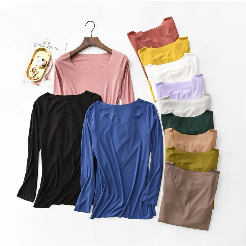 

New T Shirt Women Cotton Ribbed Striped Tops Harajuku Tshirt 2022 Spring Long Sleeve Korean Stretch T-shirt camiseta feminina