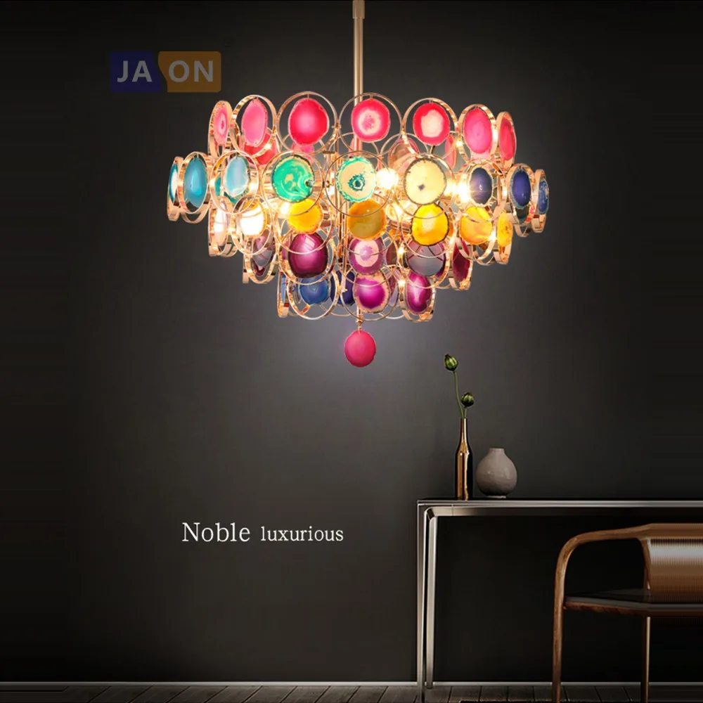 Led E14 Postmodern Iron Agate Colorized Chandelier Lighting Lamparas De Techo Suspension