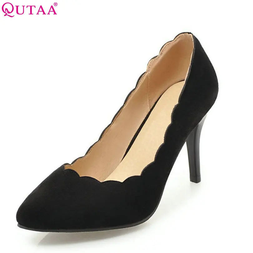 

QUTAA 2018 Women Pumps Thin High Heel Woman Shoes Pointed Toe Elegant Sweet Style Scrub Solid Ladies Wedding Shoes Size 34-43