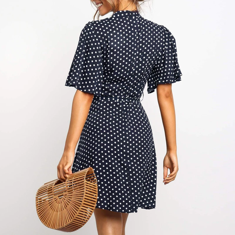 2020 Polka Dot Dress Women Summer Boho Beach Chic Mini Dress Casual Short Sleeve Ladies Office Elegant Dress Vestido Mujer
