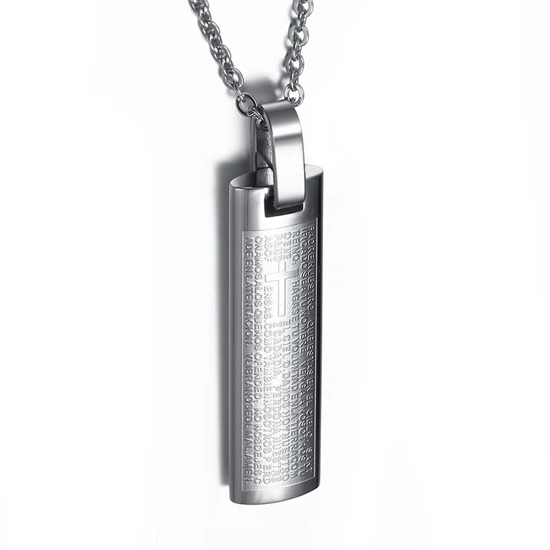 

Men's Stainless Steel Pendant Necklace Spanish Bible Lords Prayer Cross Vintage Choker Black Gold-color Silver-color blue