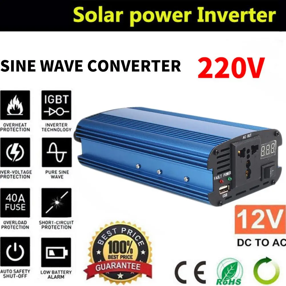 

Vehemo 2200W 12V To 220V Convenient Durable Car Inverter Adapter Refrigerator Car Converter Aluminium Alloy Power Inverter