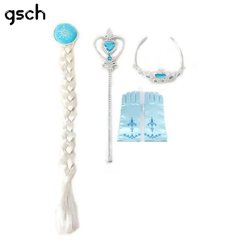

Snow Queen Elsa Disguise 4pcs Accessories Set (Crown + Wig +Magic Wand +glove) Elsa Anna Cosplay Crown Tiara Hair Accessories