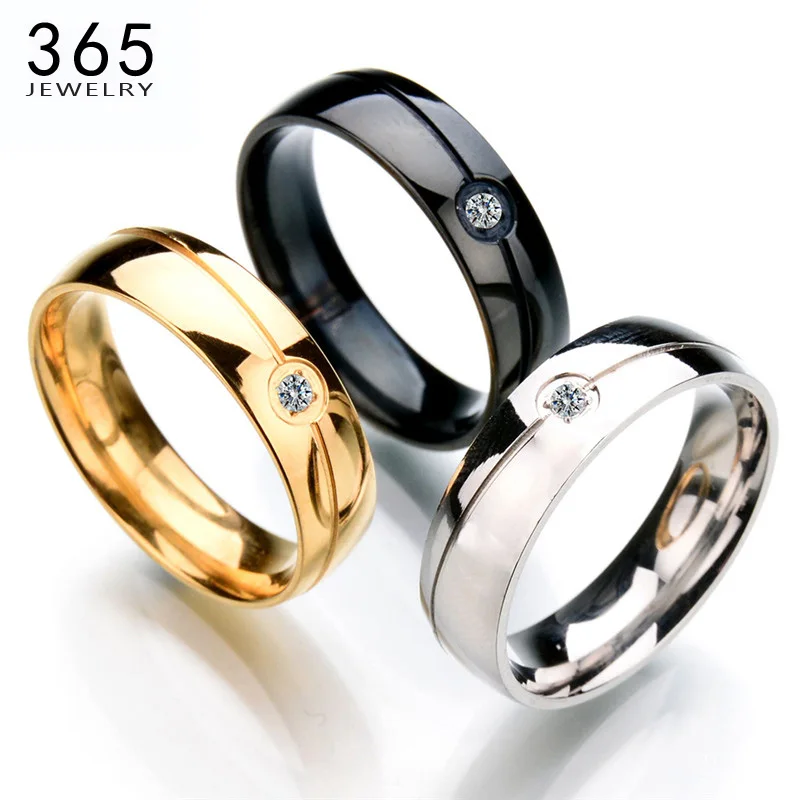

Top Quality Classical 316L Stainless Steel Inlaid Rings For Women Personality Simple CZ Stone Wedding Ring Engagement Gift
