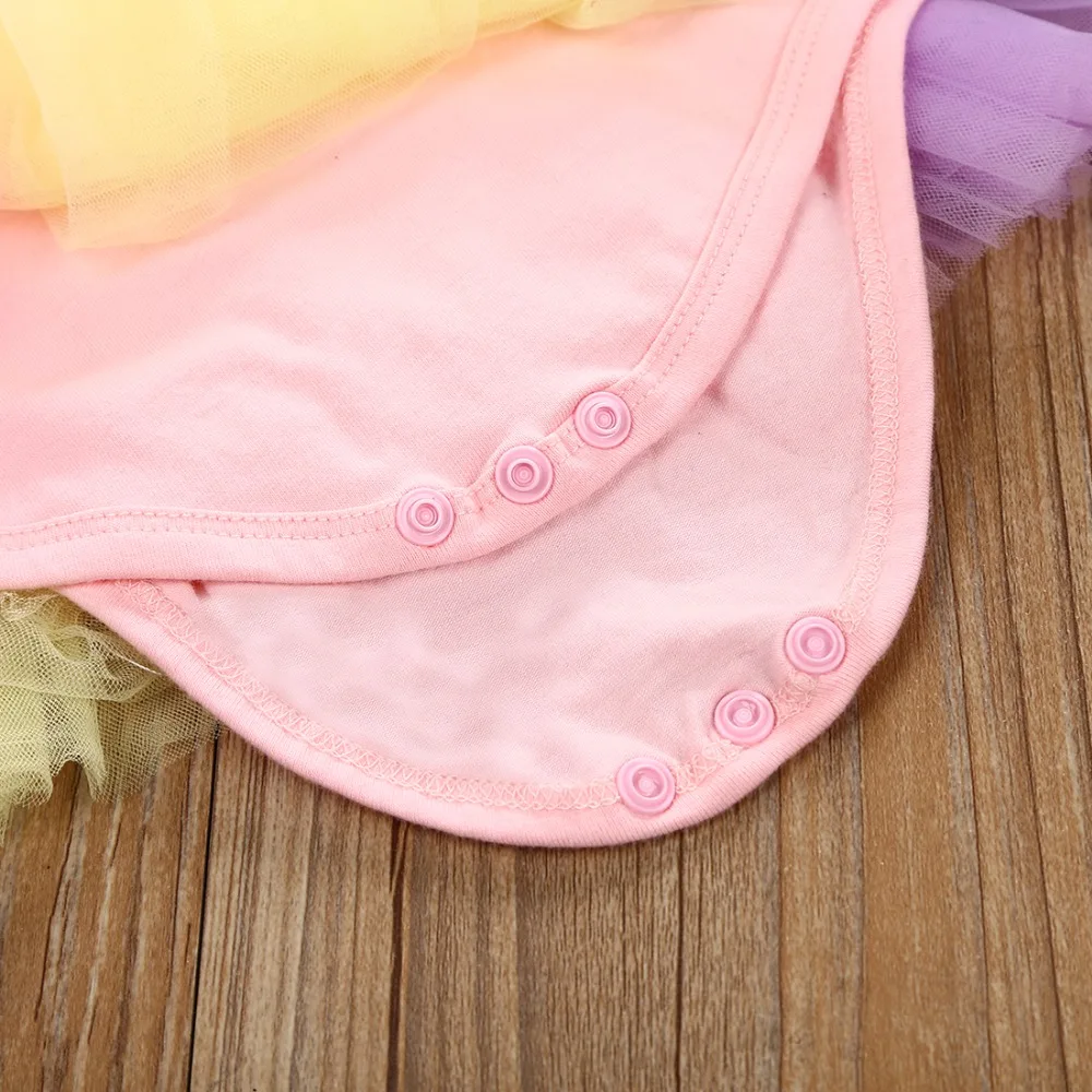 Комбинезон для новорожденных девочек; кружевное Радужное платье-пачка с оборками и единорогом; очень милый комбинезон для маленьких детей; одежда для дня рождения