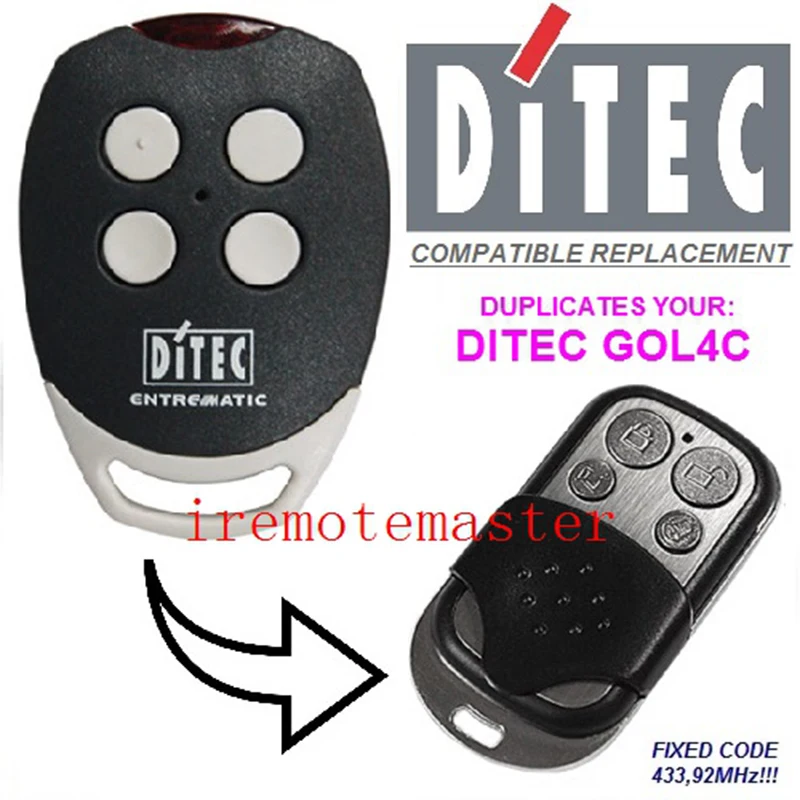 

DITEC GOL4C remote control Universal transmitter replacement, clone 433.92/433MHz fixed code key fobs