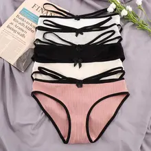 Женские полосатые трусики из хлопка, сексуальные бесшовные летние тонкие трусики со средней талией