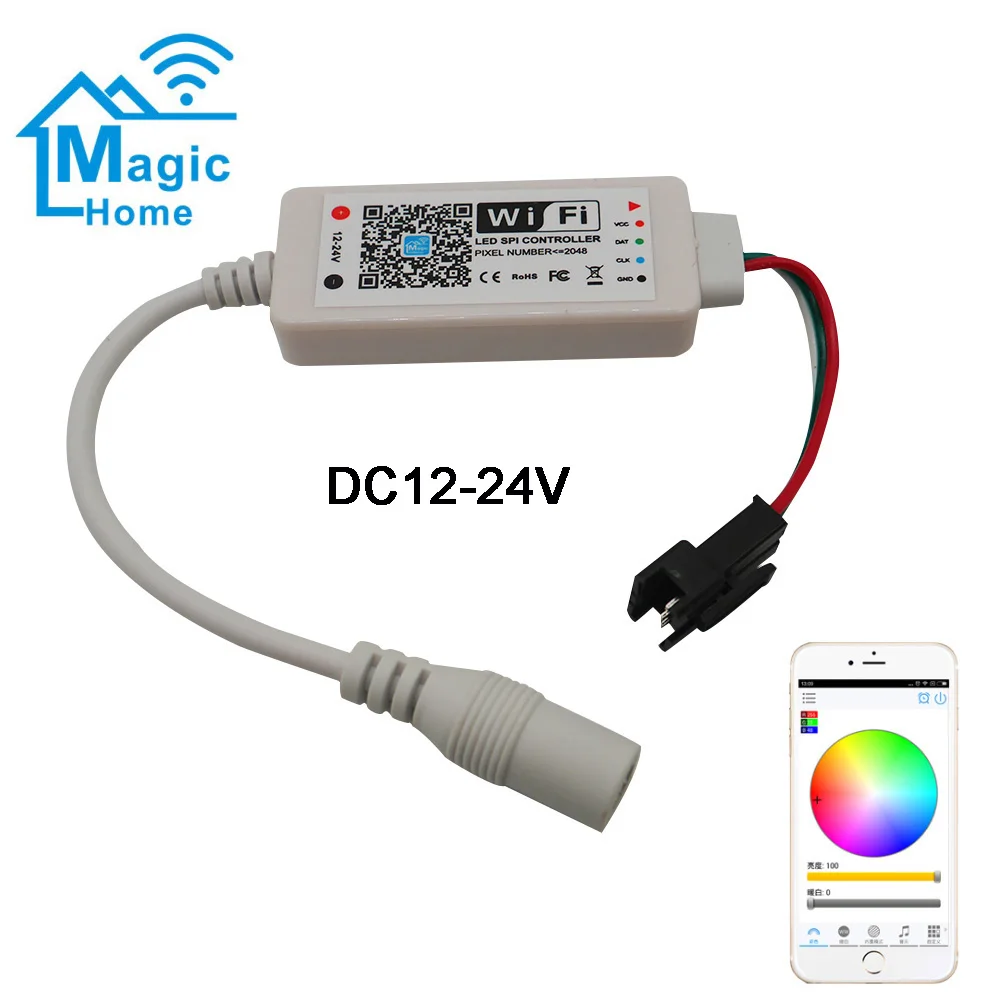 DC5V DC12-24V Magic дома светодиодный контроллер SPI прибор приемно-2048 пикселей Миниатюрный Wi-Fi контроллер для WS2811 SK6812 WS2812B Светодиодные ленты