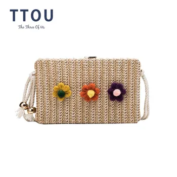 

TTOU Women's Fashion Buckle Straw Bags Simple Flower Summer Rattan Bag Handmade Woven Beach Flap Bohemia Crossbody Shoulder Bags