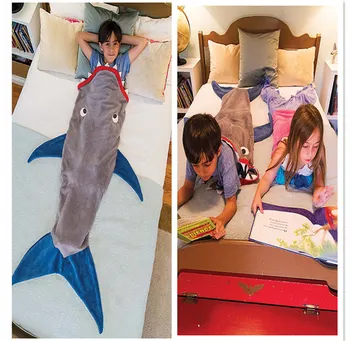 

Children / Kids Mermaid Blanket Sleeping Sack Sofa Bed Throw For Boys/Girls Double layer Soft Fleece Shark Mermaid Tail Blanket