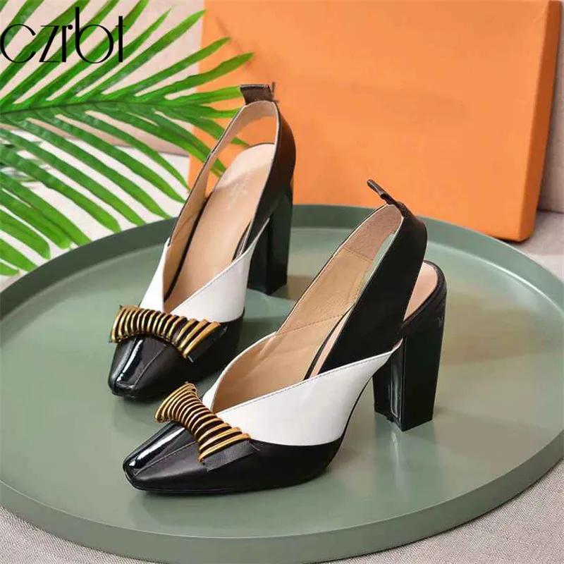 

czrbt 2019 Shoes Women Fashion Sexy Genuine Leather Metal Buckle High Heels Women Sandals Casual Wearproof sandalia feminina