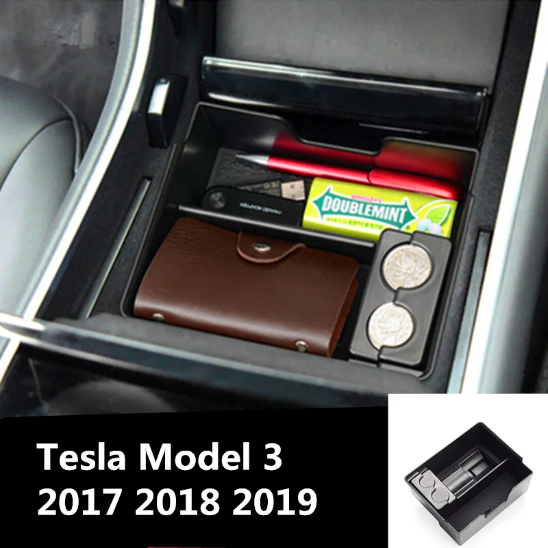 

1pc Center Console Organizer Storage Box Armrest Holder Container Car Accessory for Tesla Model 3 2017 2018 2019