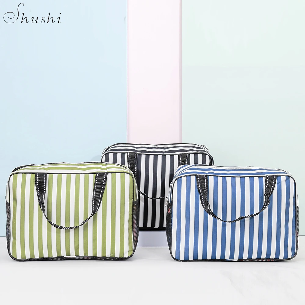 

SHUSHI folding home use Unisex Bath bag multifunctional waterproof Storage toiletrie bag travel stripe polyester cosmetic Bag