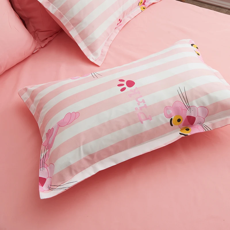 Комический Комплект постельного белья с розовой пантерой, пододеяльник, постельное белье, наволочки, китайский стиль, простыни, белые, розовые, в полоску, домашний текстиль
