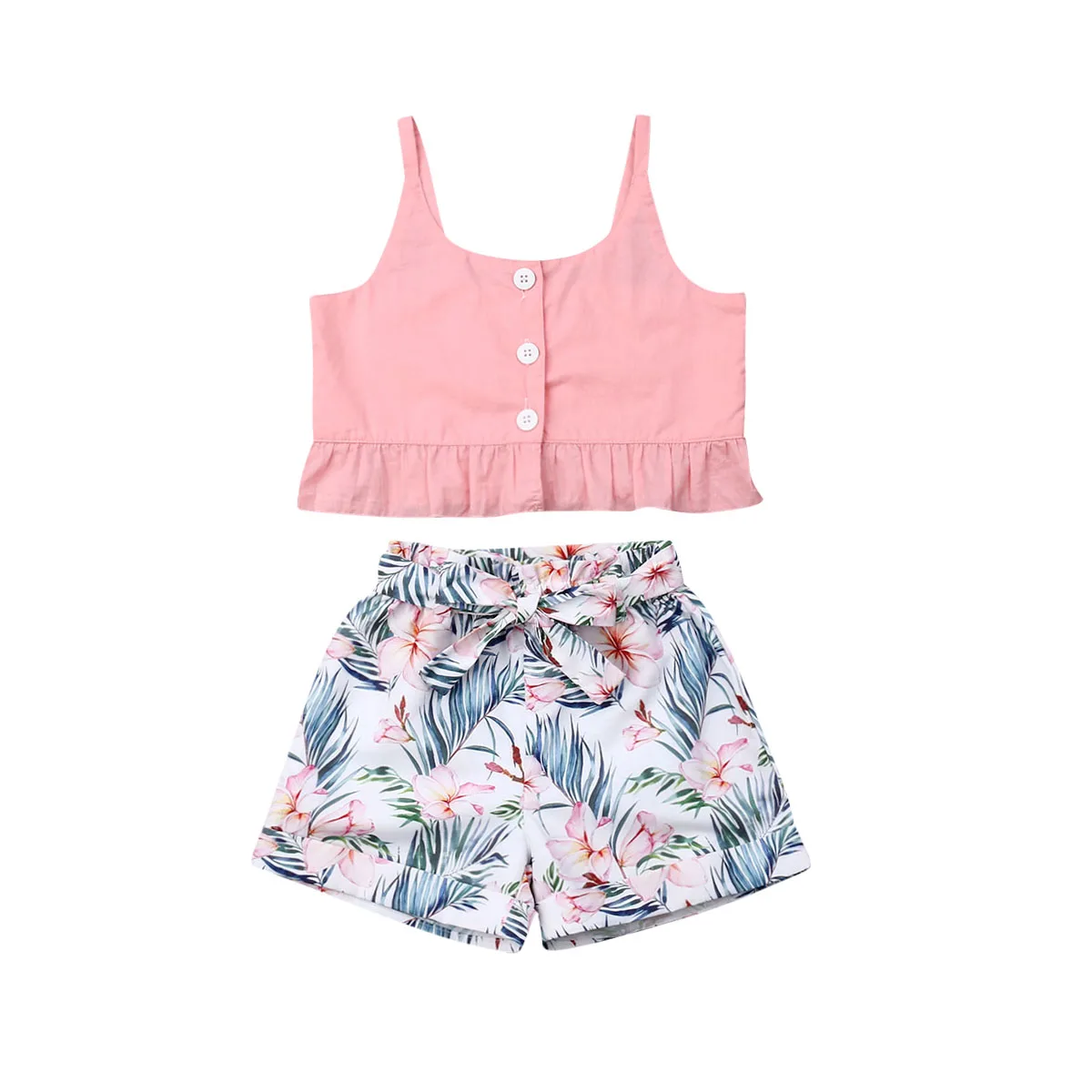 Летние комплекты одежды для маленьких девочек от 2 до 7 лет розовый жилет без рукавов топы+ шорты с цветочным принтом Праздничные комплекты в стиле бохо