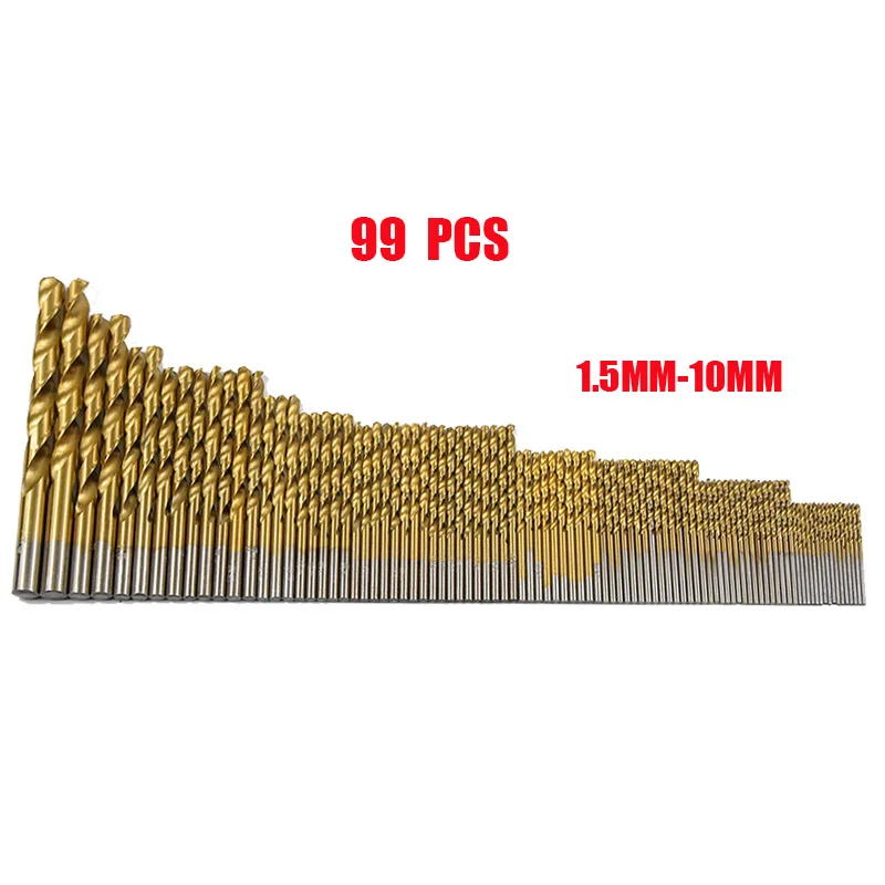 

99pcs/set Twist Drill Bit Set High Quality Drill Bit HSS Titanium Coated Tool Set Woodworking Power Tool Kit