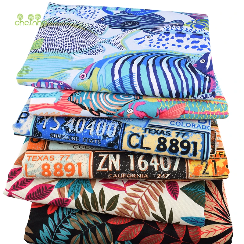 Chainho, 6 шт./лот, хлопковая холщовая ткань, ткань ручной работы для дивана, сумки для штор, материал для украшения дома, глубоководные рыбы и номерной знак