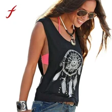 Feitong летние пикантные безрукавки для женщин Мода г. для Ловец снов без рукавов с принтом обрезанный Топ жилет футболка regata feminina лидер