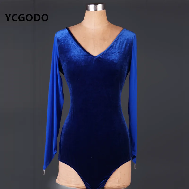 velvet latin bodysuit latin Dance Dress Women female royal blue black