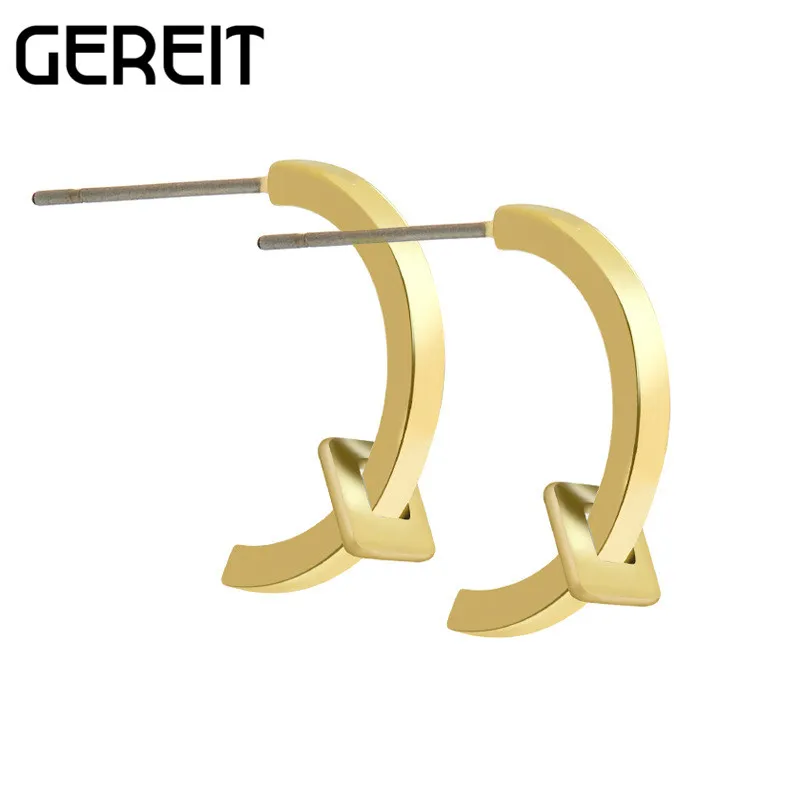 GEREIT Semicircular Open Metal For Females Stud Earrings Simple Daily Life Office Style Costume Accessories Valentine's Day Gift |
