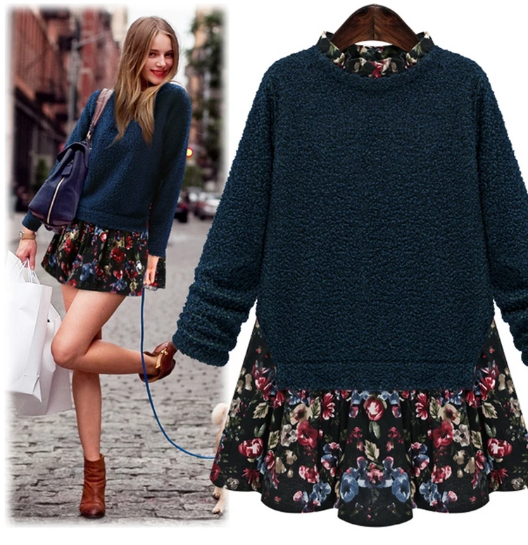 Beste 5xl plus big size vrouwen kleding 2018 lente herfst winter koreaanse vestidos nieuwe knit bloemen stitch trui jurk vrouwelijke