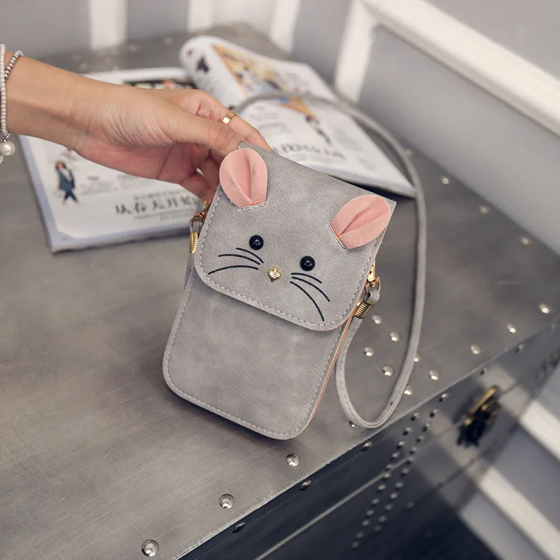 

Summer new cartoon gray cute little mouse women Mobile Phone messenger bag children girl Cell Phone Pocket pink crossbody bags