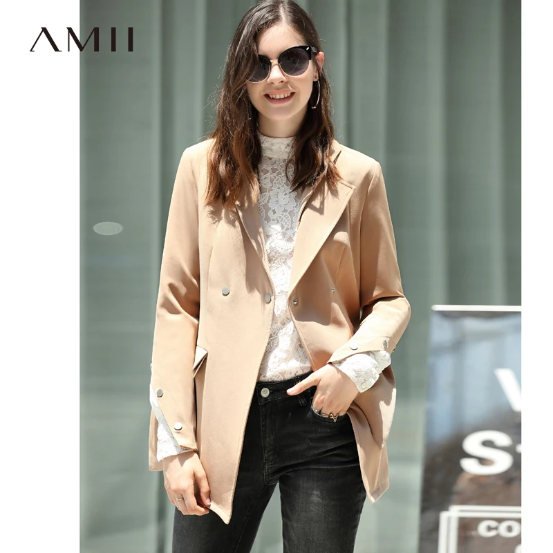 

Amii Minimalist Chic Women Jacket Autumn 2018 Office Solid Belt Turn Down Collar Female Long Jacket Coat