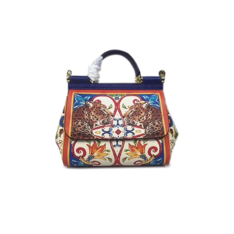 

Genuine Leather Women Handbag Satchel Bag Flower Printed Painted Shoulder Bag Real Cow Leather Tote Luxury Famous Brand Designer
