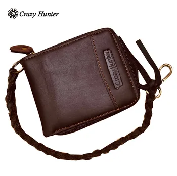 

Men Crazy Horse Leather Biker Wallet Zipper Purse Money Clip with Chain