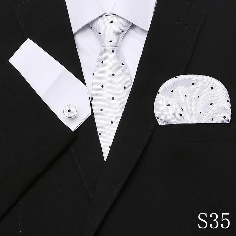 Набор галстуков Брендовые мужские галстуки повседневные жаккардовые галстуки Тканевые для мужчин носовой платок запонки Бизнес высокого класса Подарочная коробка свадебный галстук - Цвет: S35