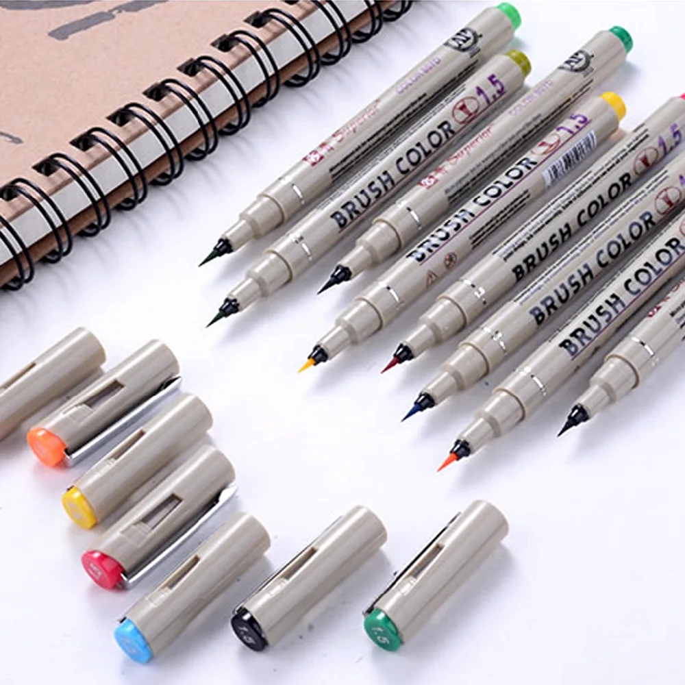 Superior 12 Colors Watercolor Brush Pen Art Markers Non Toxic Water