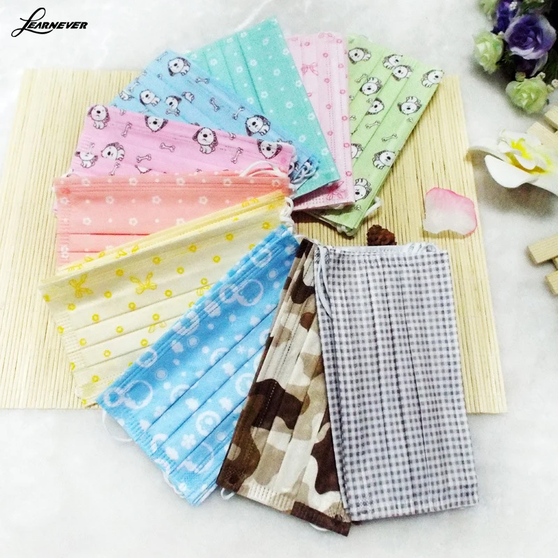 

5pcs Cute Cartoon pattern Mask Fabric Disposable Medical Dustproof Surgical Face Mouth Masks Ear Loop