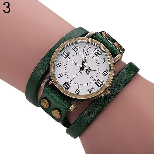 Модные унисекс Ретро стиль Многослойный кожаный ремешок браслет Шпагат Браслет наручные часы - Цвет: Зеленый