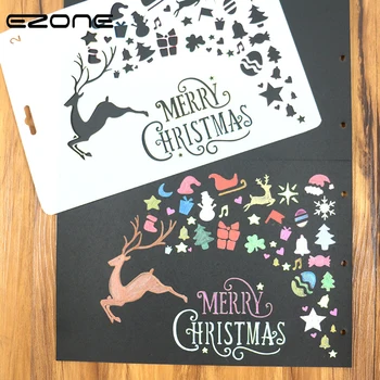 

EZONE Christmas Ruler Hollow Template Stamp DIY Drawing Tool Elk Christmas Tree Letter Template Ruler School Office Supplies