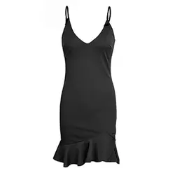 Сексуальная V шеи мини-платье без рукавов Для женщин черные обтягивающие платье с русалочкой 2018 Летнее Платье облегающее вечерние Vestido