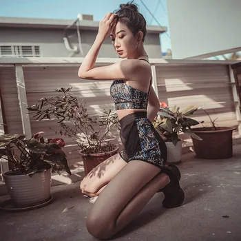

ESHINES 2019 yoga clothing women's suit shock-proof gathering beauty back bra running fitness shorts women's two-piece