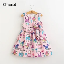 Kimocat/Одежда для маленьких девочек; милое платье для девочек без рукавов с принтом животных и бантом; летнее хлопковое платье высокого качества для девочек; одежда для малышей