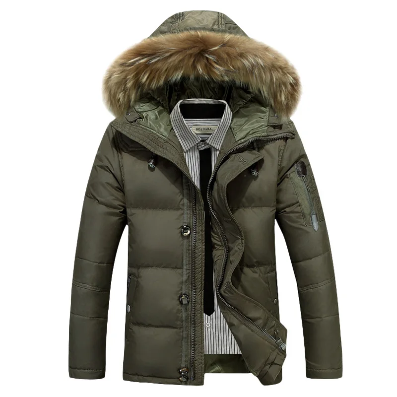 Tcyeek Толстая теплая зимняя куртка Для мужчин Повседневное Белые куртки-пуховики пальто мех енота с капюшоном черная парка Pluma Hombre CJ286 - Цвет: army green