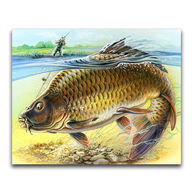 Full Square Diamond embroidery Cross stitch animal Full Round Diamond mosaic fish DIY 3D Diamond painting goldfish