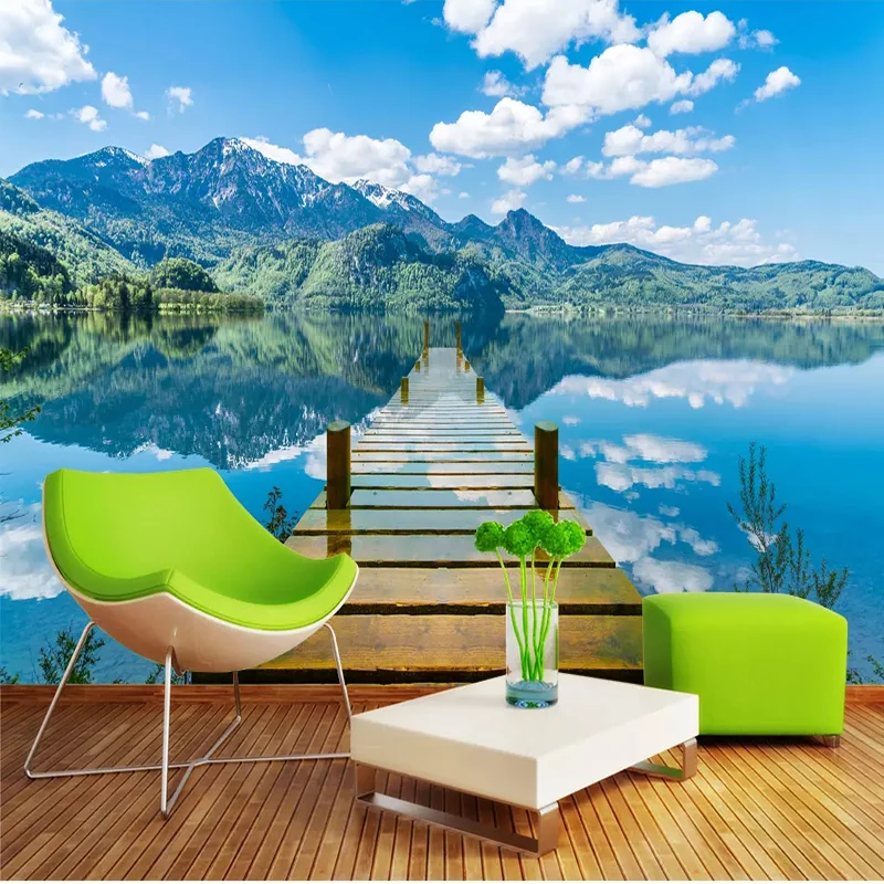

Customize Any Size Photo Mural 3D Wallpaper Lake Reflection Wooden Bridge Landscape Wall Cloth Living Room TV Home Decoration