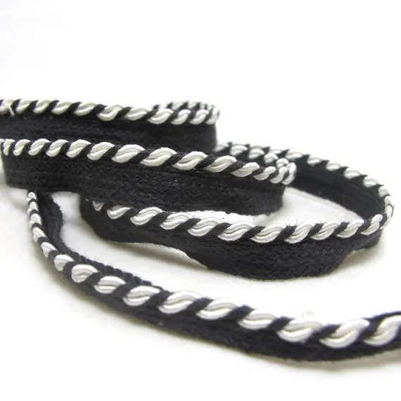 5 Yards 1/4 Inch Black and White Twisted Braided Piping Lip Cord TrimPillow Cushion Trim