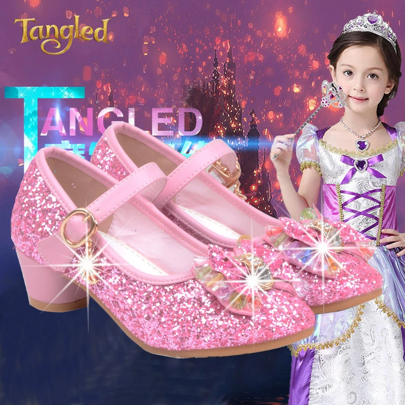 ULKNN сандалии для девочек Дети хрустальные башмачки мечта на высоком каблуке для студентов обувь для танцевальной вечеринки детские кожаные модные розовый бант принцессы