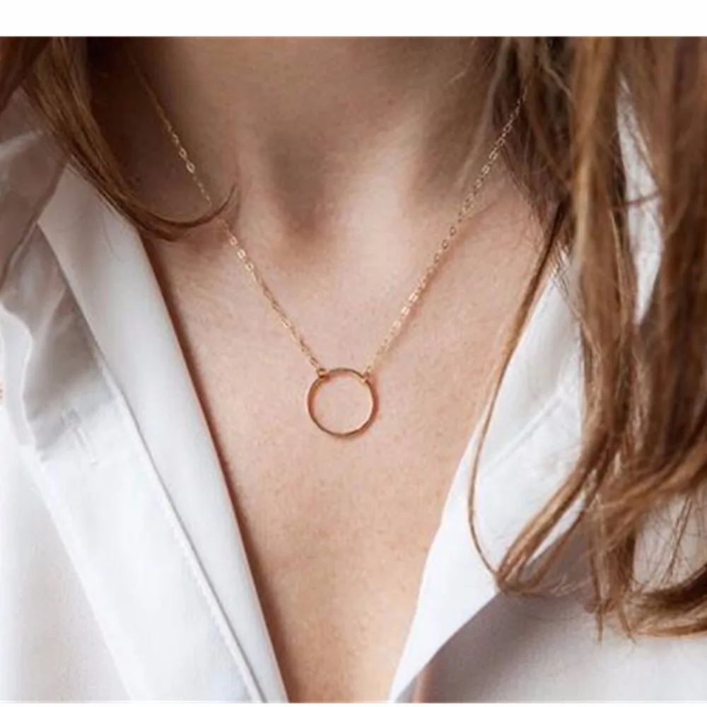 Gold Retro Short Necklaces For Women Charm Bijoux Round Pendant