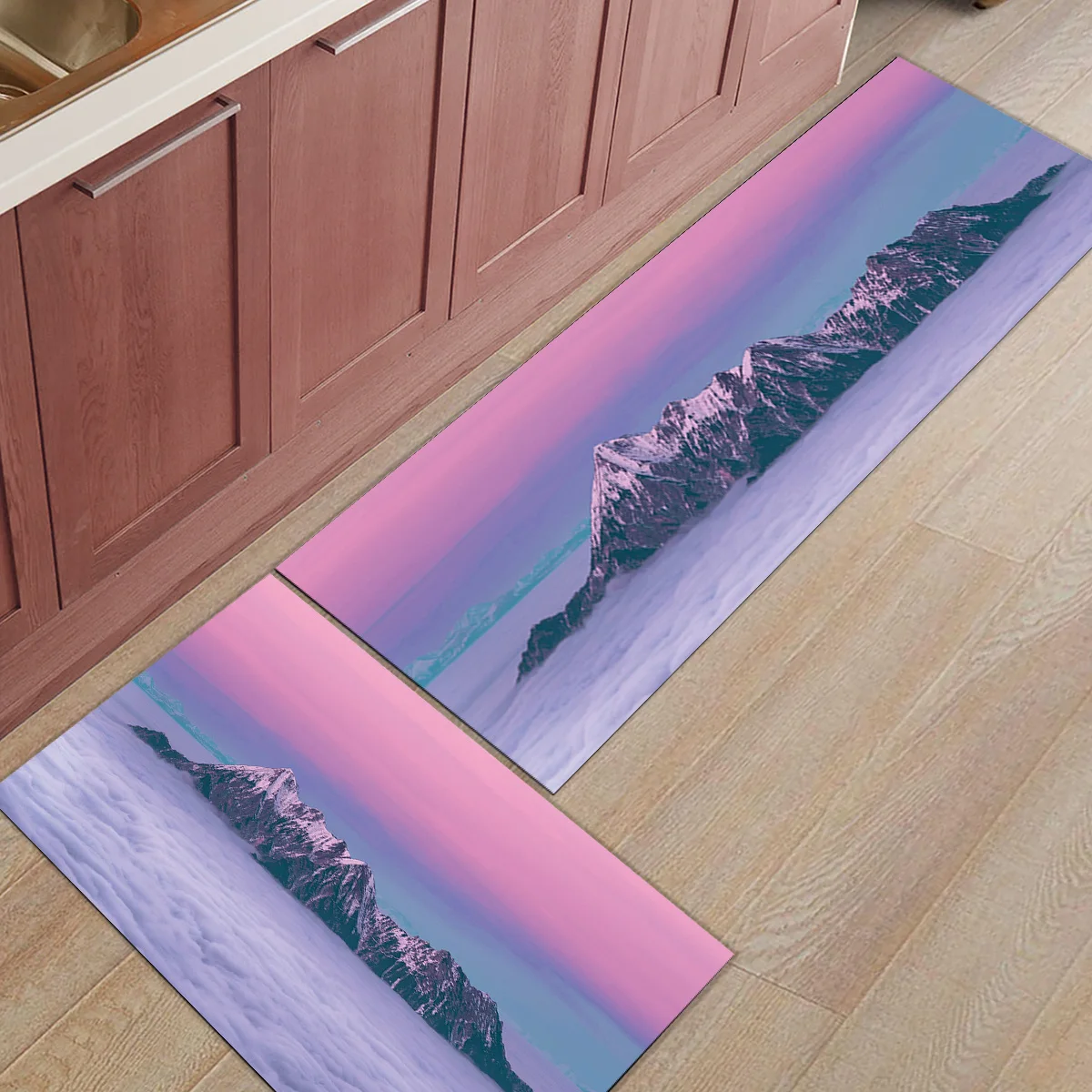 

Scenery of Snow Mountains in the Evening Glow and Cloud Sea Doormats For Entrance Way Bathroom Accessories Set Dirt Debris