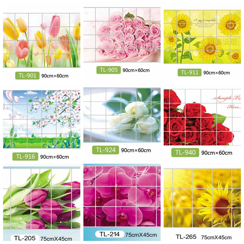 

Zs Sticker Home Decoration Accessories Waterproof Aluminum Foil Sticker Tile Kitchen Bathroom Wall Decoration Tulip Flower Rose