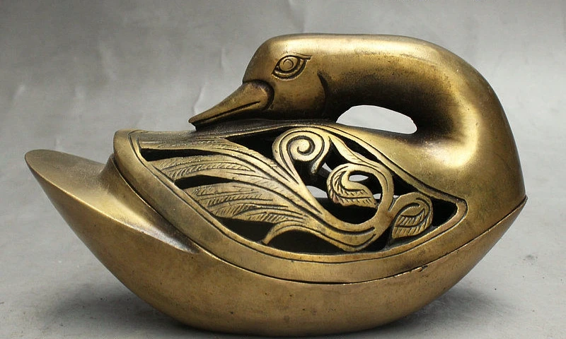 

7" Old China FengShui Bronze Auspicious Swan Goose Duck Shaped Incense Burner